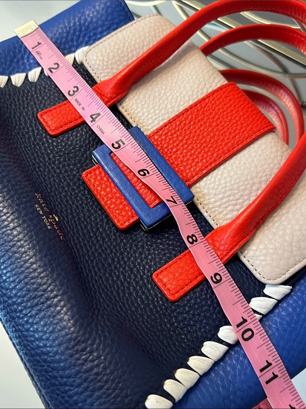 Kate Spade Colorblock Leather Satchel Crossbody Bag Whipstitch Navy Red Blue NWT